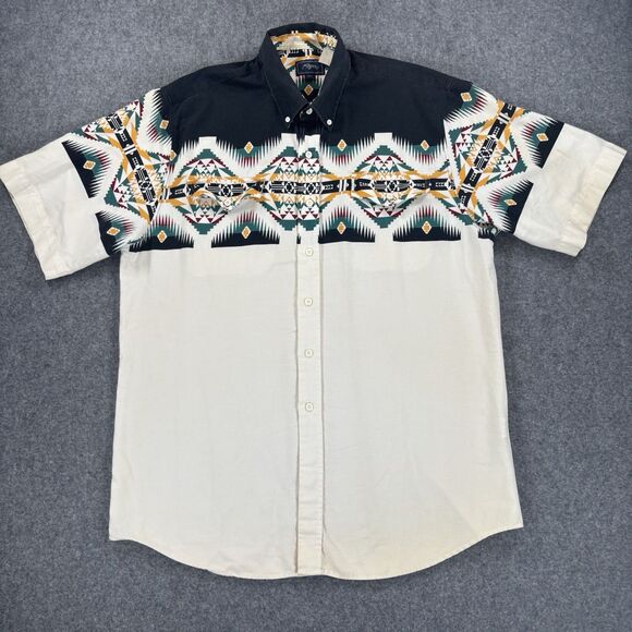 Vintage Roper Western Aztec Print Shirt Men’s XXL Black White Short Sleeve - Picture 1 of 9